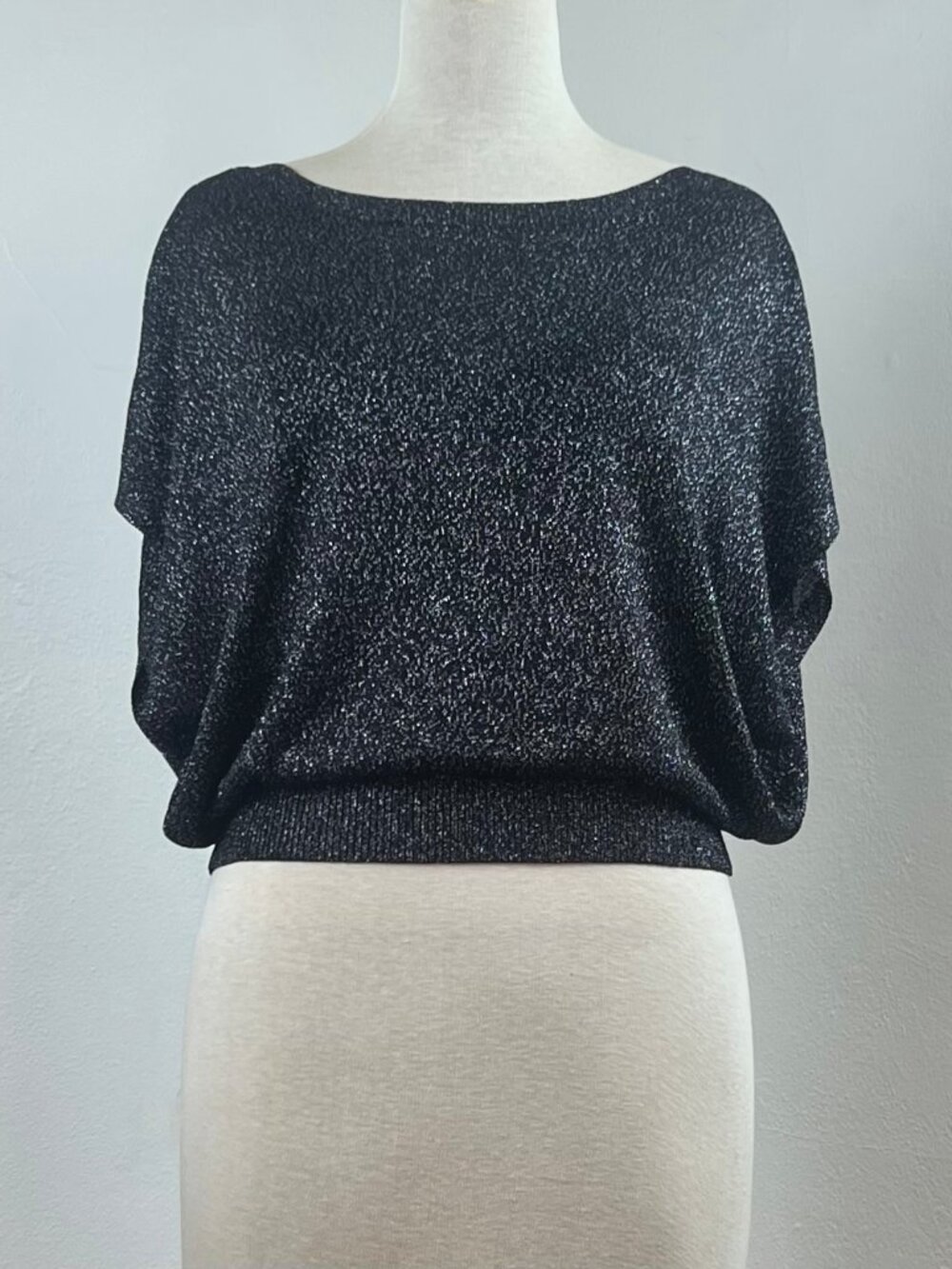 Alice + Olivia Black Silver Metallic Top